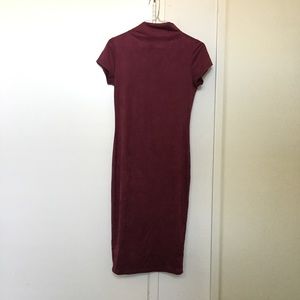 Suede Mock Turtleneck Dress in Wine Color